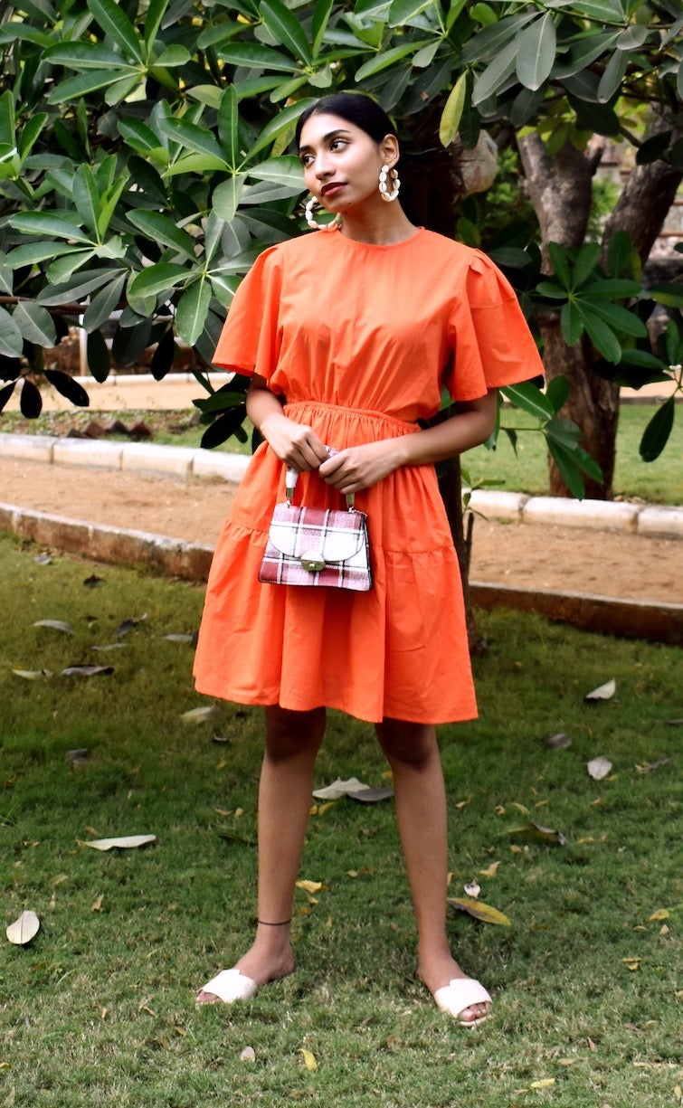 Bright Orange Cutout Dress Full Length