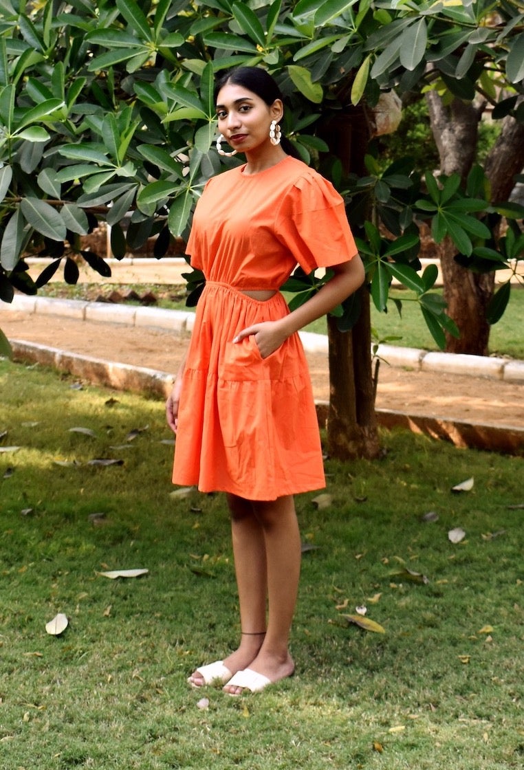 Bright Orange Cutout Dress Side